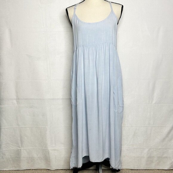 Anthropologie Saturday Sunday Blue Chambray Racer Back Smocked Dress Size XS - Picture 1 of 11